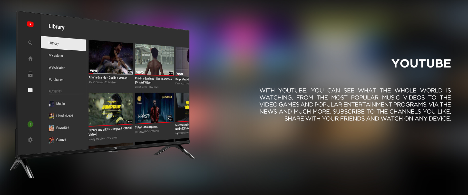 YOUTUBE - WITH YOUTUBE, YOU CAN SEE WHAT THE WHOLE WORLD IS WATCHING, FROM THE MOST POPULAR MUSIC VIDEOS TO THE VIDEO GAMES AND POPULAR ENTERTAINMENT PROGRAMS, VIA THE NEWS AND MUCH MORE. SUBSCRIBE TO THE CHANNELS YOU LIKE, SHARE WITH YOUR FRIENDS AND WATCH ON ANY DEVICE.